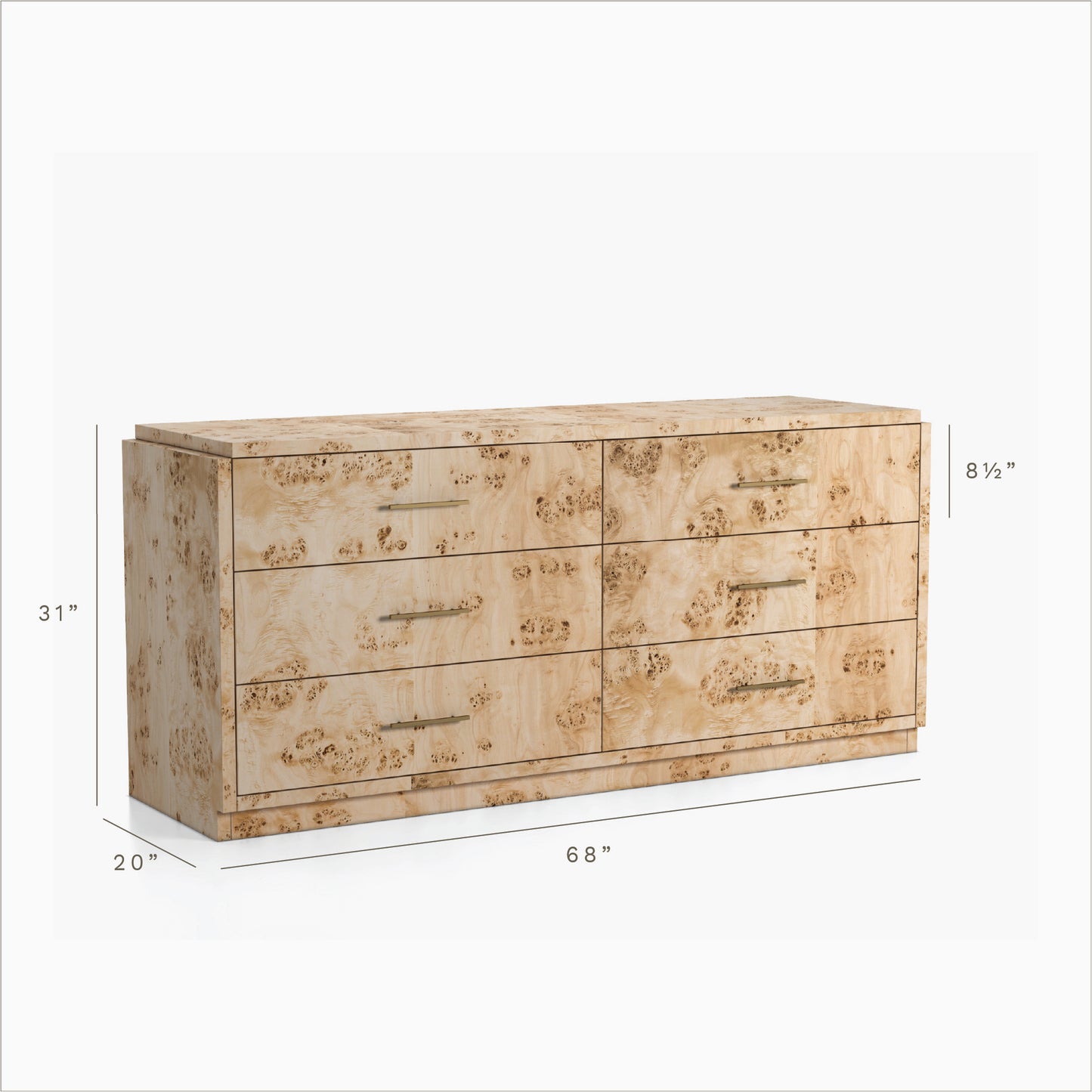 Wesley 6-Drawer Burl Dresser