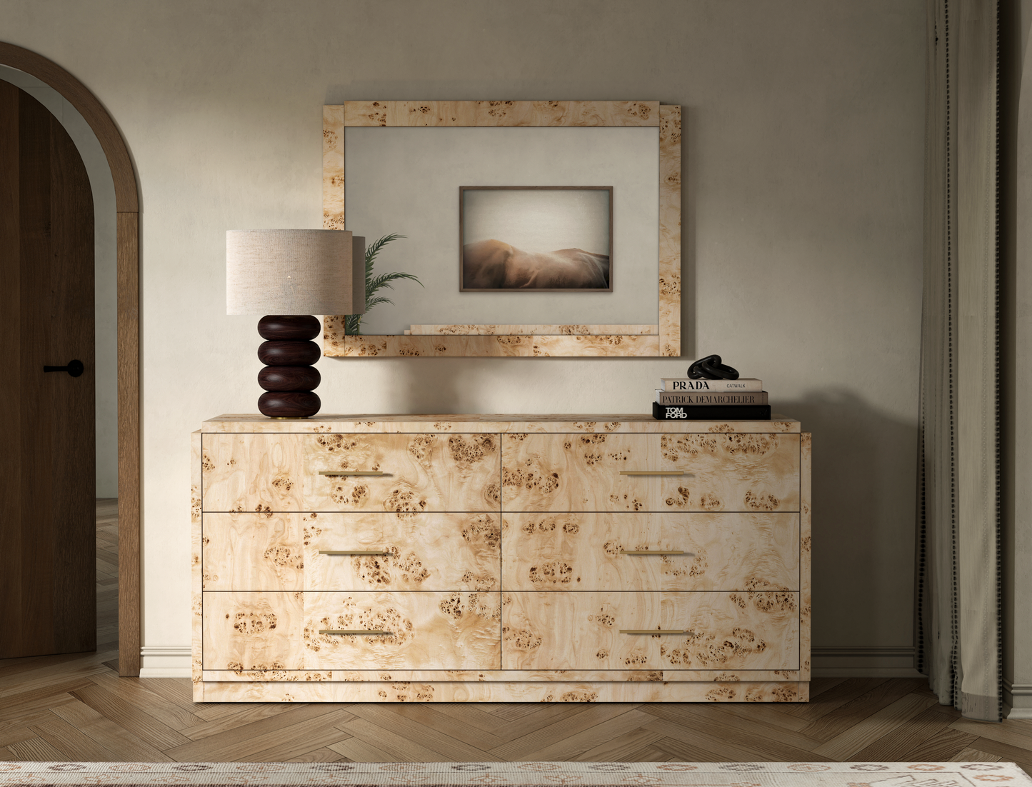 Wesley 6-Drawer Burl Dresser