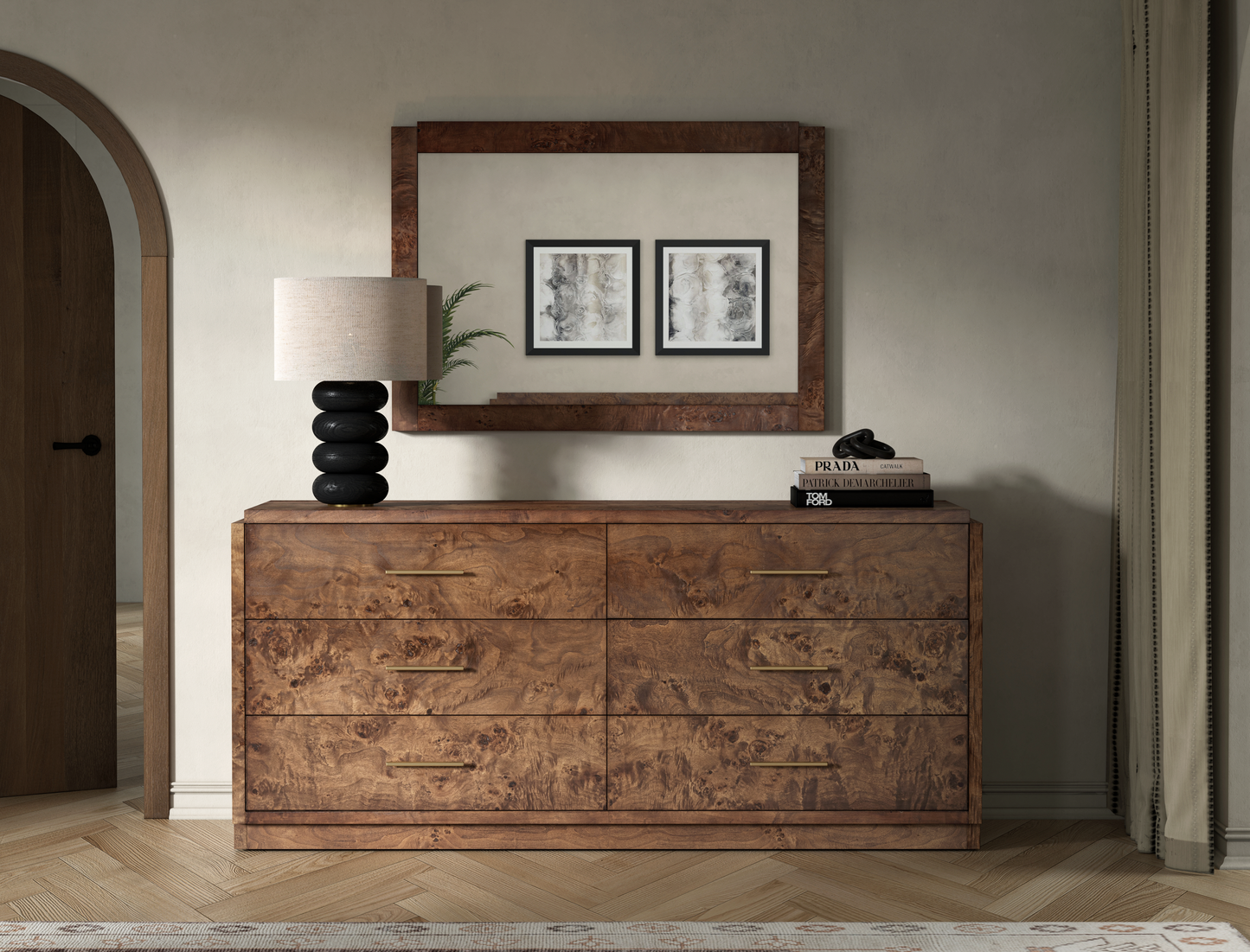 Wesley 6-Drawer Burl Dresser